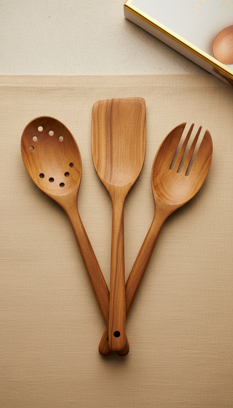 Minimalist Teak Tasting Spoon With Gold Rim