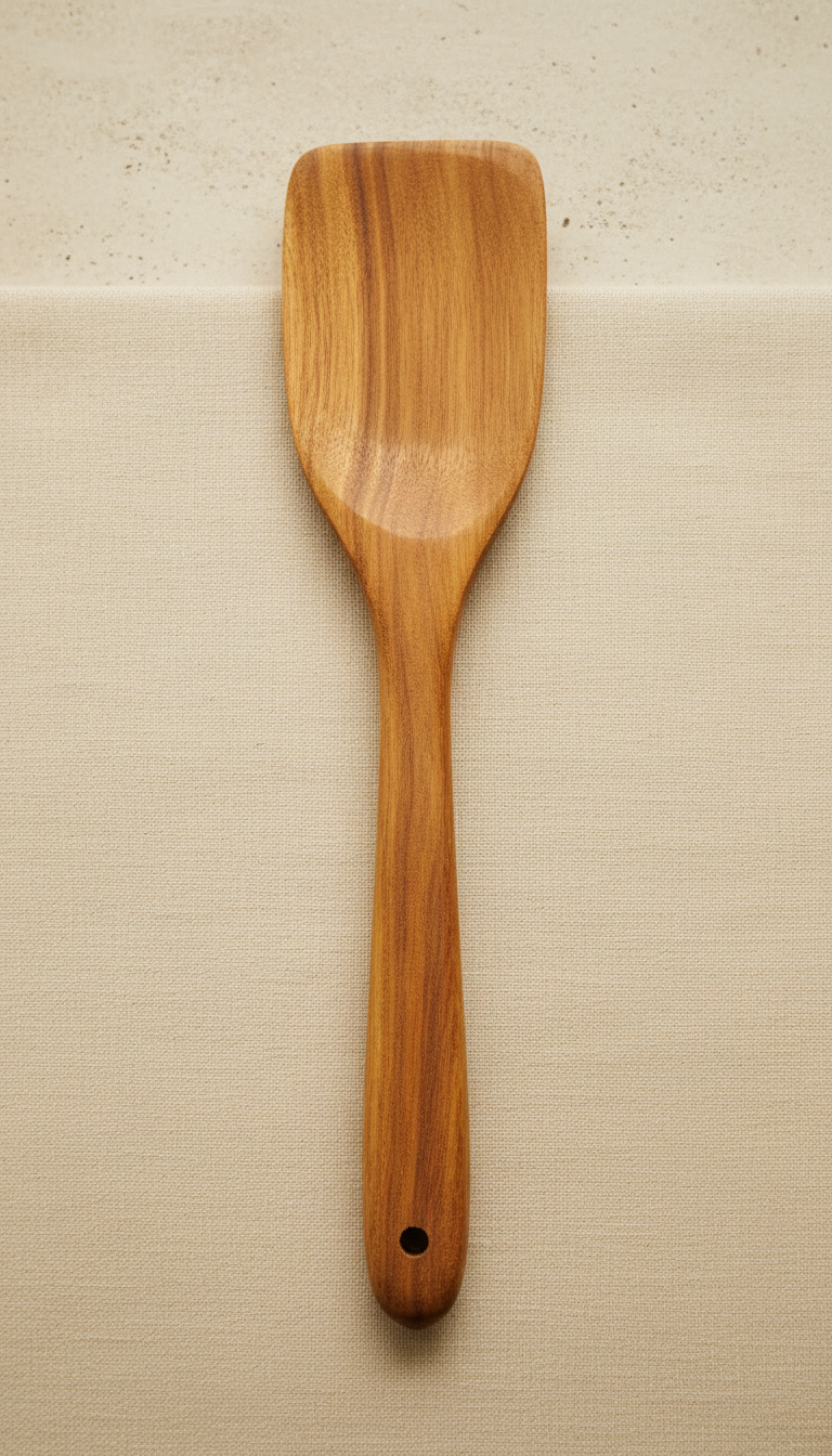 Teak Serving Spoon With Sculpted Handle