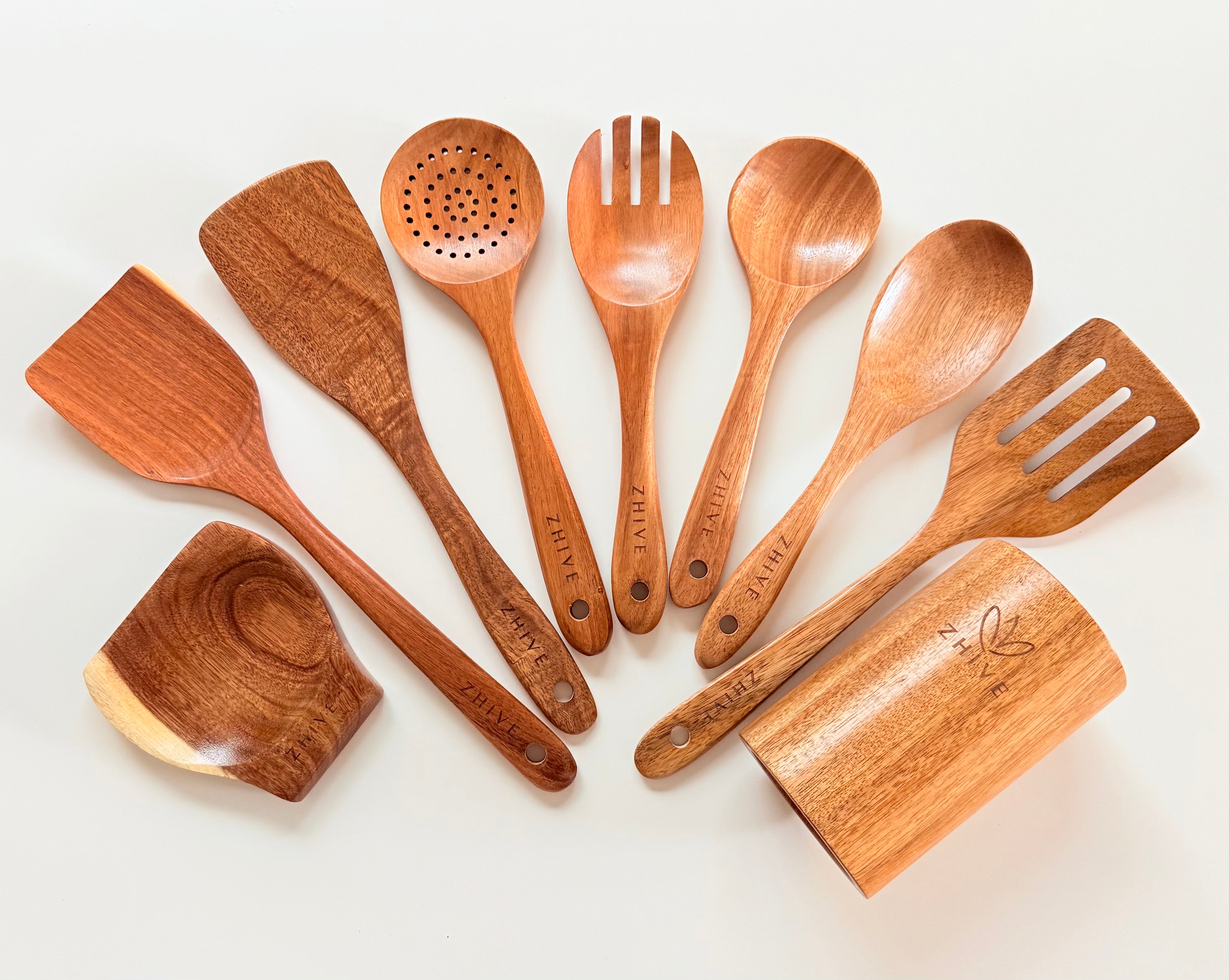 ZHIVE 9 Piece Teak Wood Utensils Set